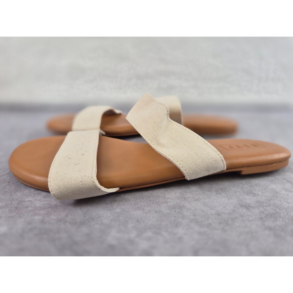 RSVP Hillary Cream Tan Double Strap Slide Sandals Womens 9 M Flat S456 NWOB